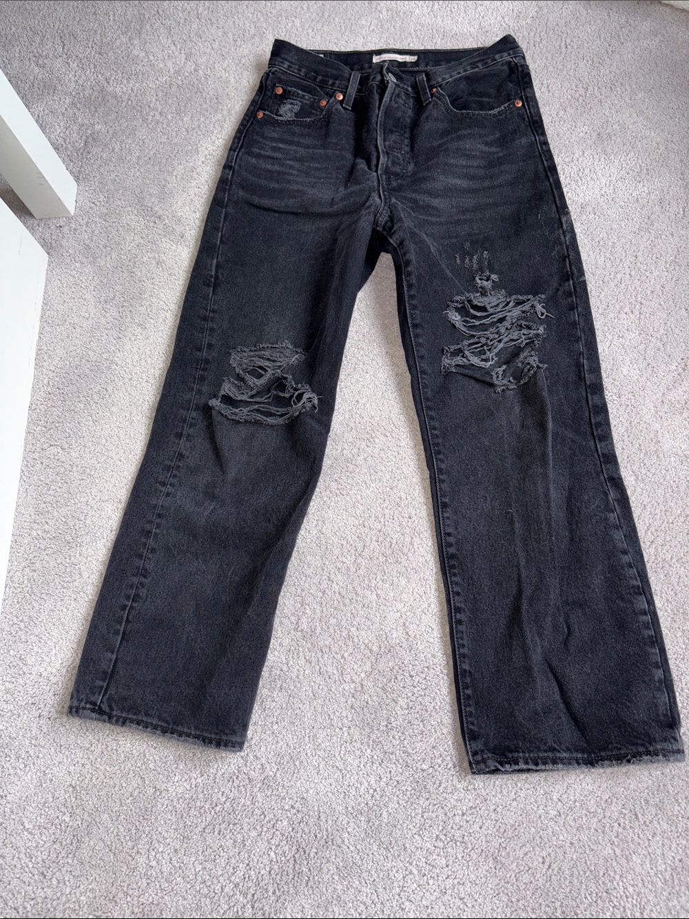 Levi’s Black Distressed Straight-Leg Jeans